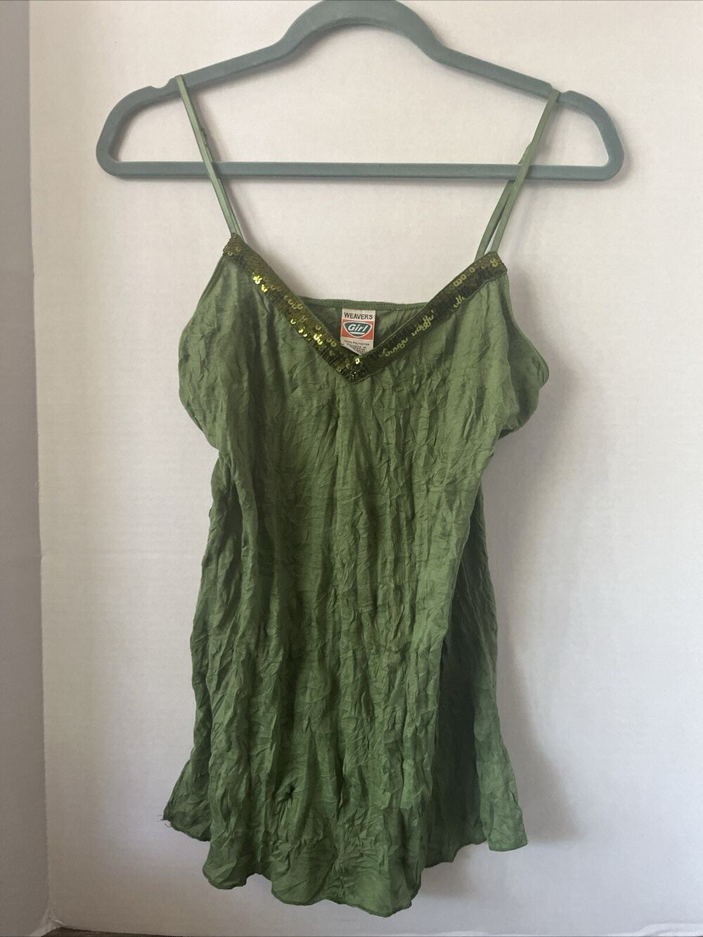 Vintage Weavers Girl Camisole Tank Top Juniors Large Green Sequins